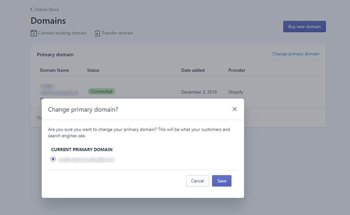 Launch and publish Shopify store: Set primary domain