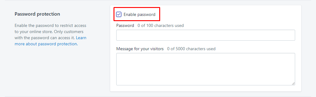 Disable password protection for your online store before claiming your account