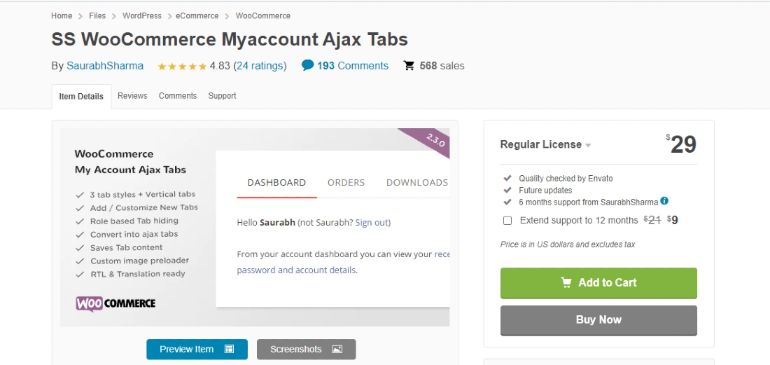 SS WooCommerce My Account Ajax Tabs screenshot