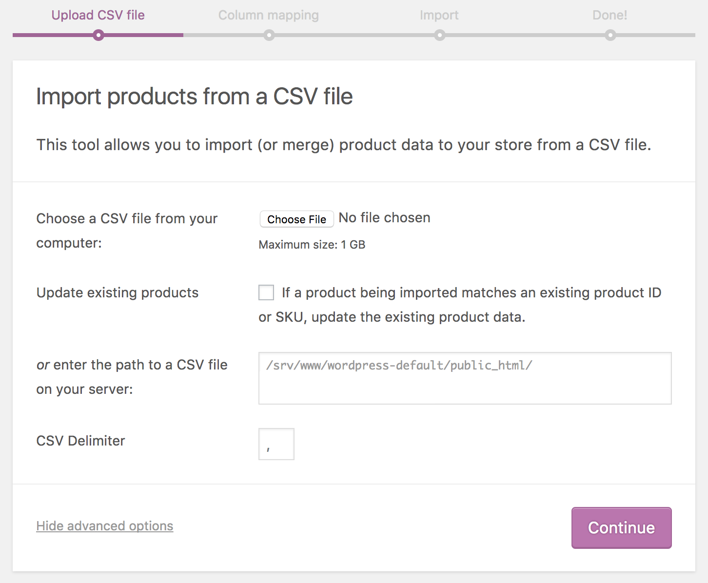 Upload CSV file