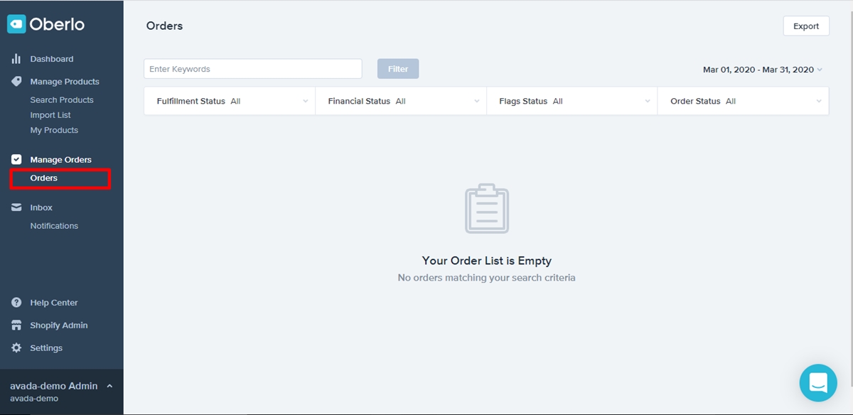 In your Oberlo dashboard, go to Orders