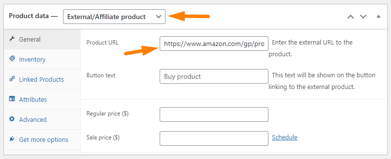 Create a product with an affiliate link
