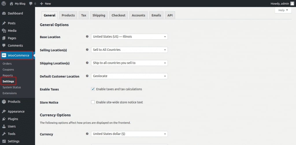 WooCommerce settings page