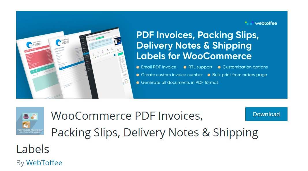 WooCommerce PDF Invoices, Packing Slips, Delivery Notes, and Shipping Labels by WebToffee