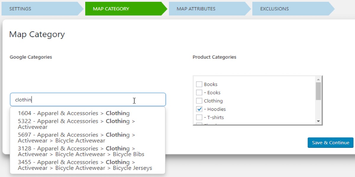 Map product categories by Google Categories