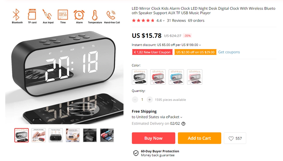 Best dropshipping tech products: Mirror Alarm Clock