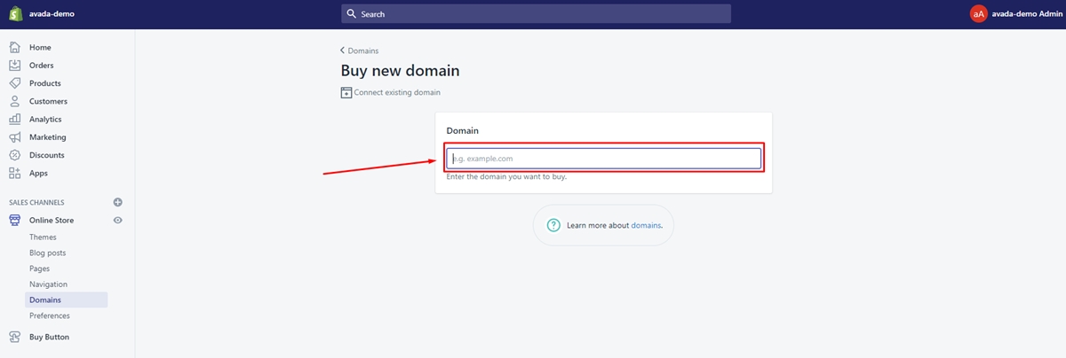 Fill in domain name