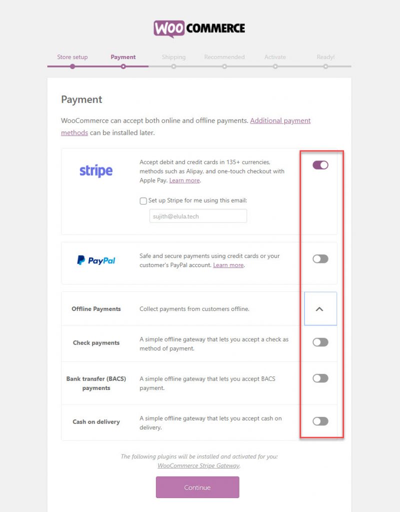 WooCommerce in-built payment methods