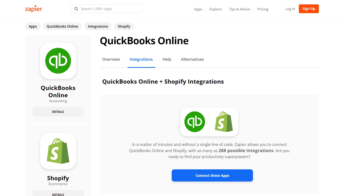 Integrate Shopify with Quickbooks