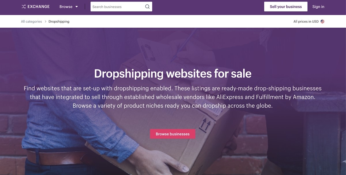 find a dropshipping business for sale on Exchange