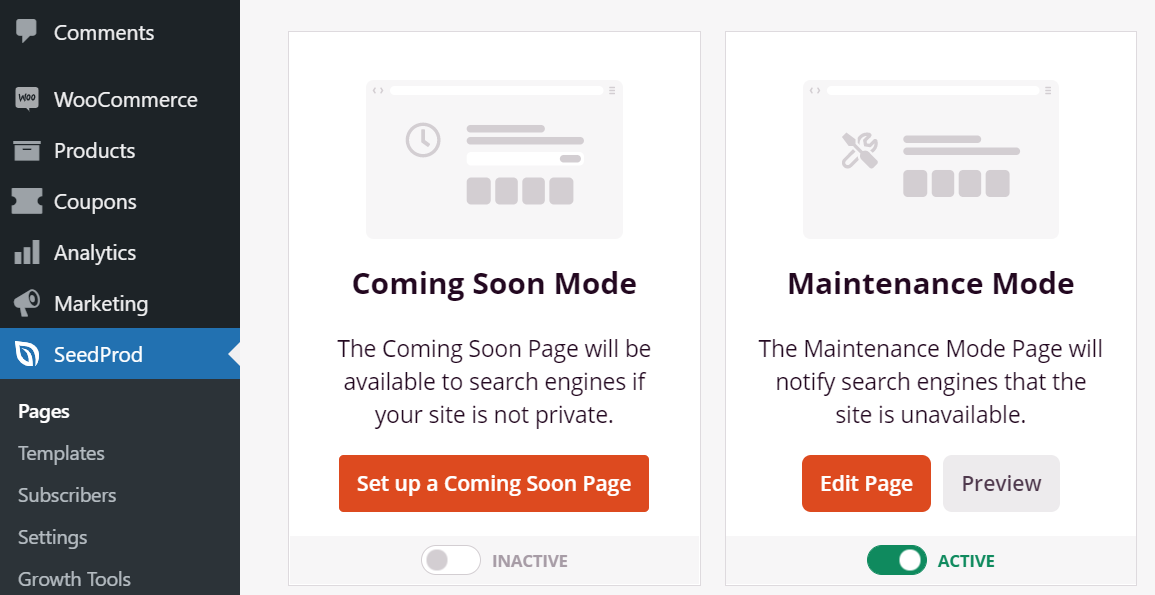 Activate your maintenance mode page