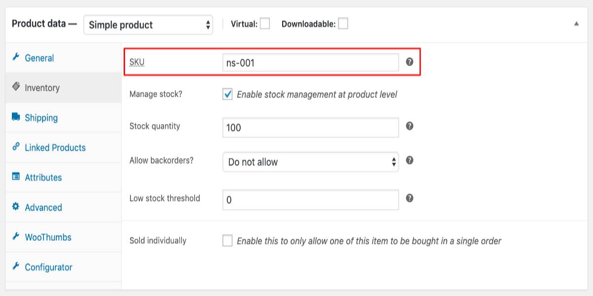 SKU in admin panel