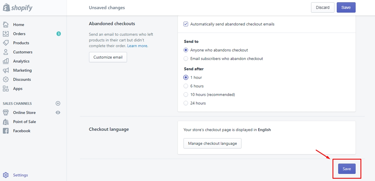 how enable automatic abandoned checkout recovery emails shopify