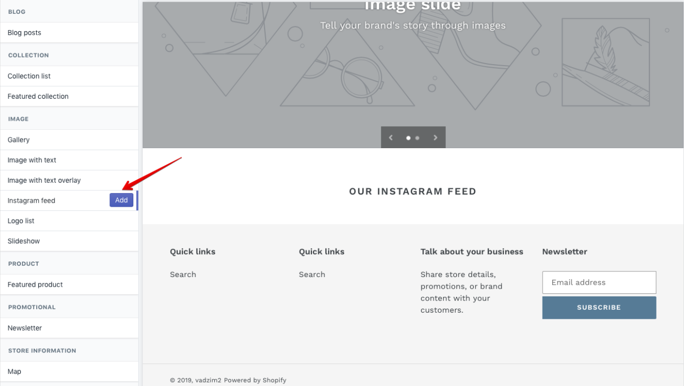 add instagram feed to shopify