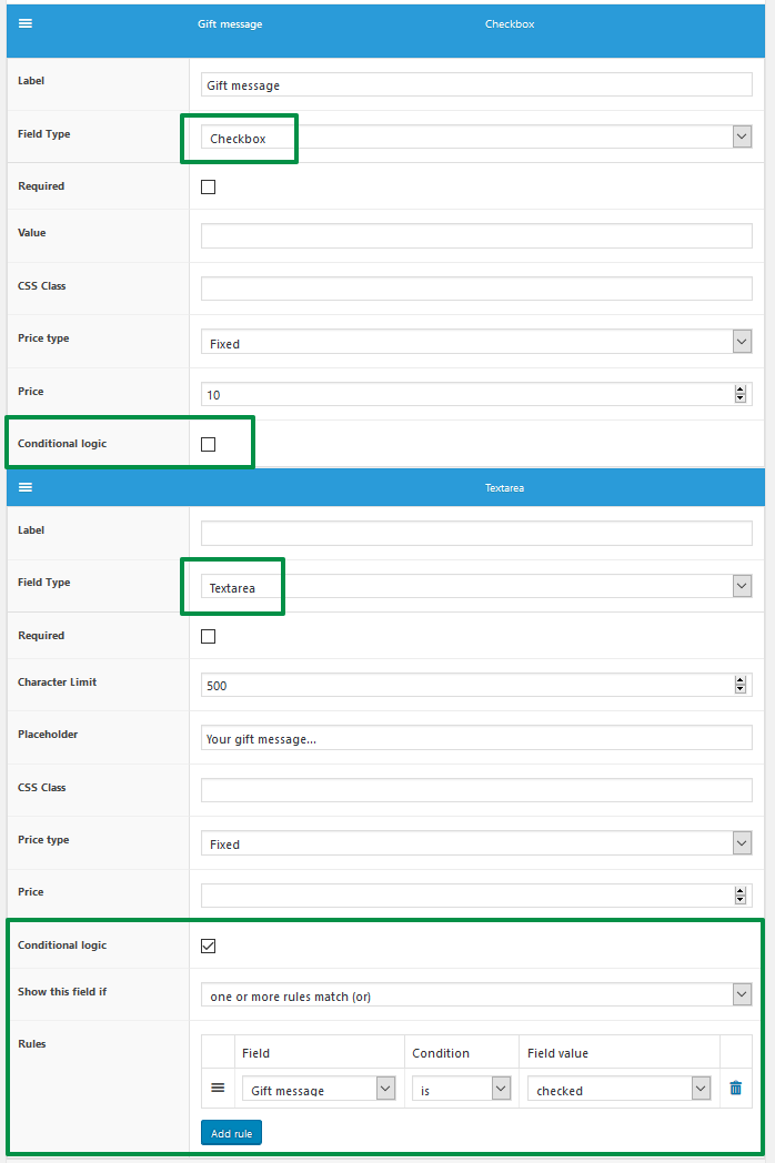 Adding conditional checkbox for your products