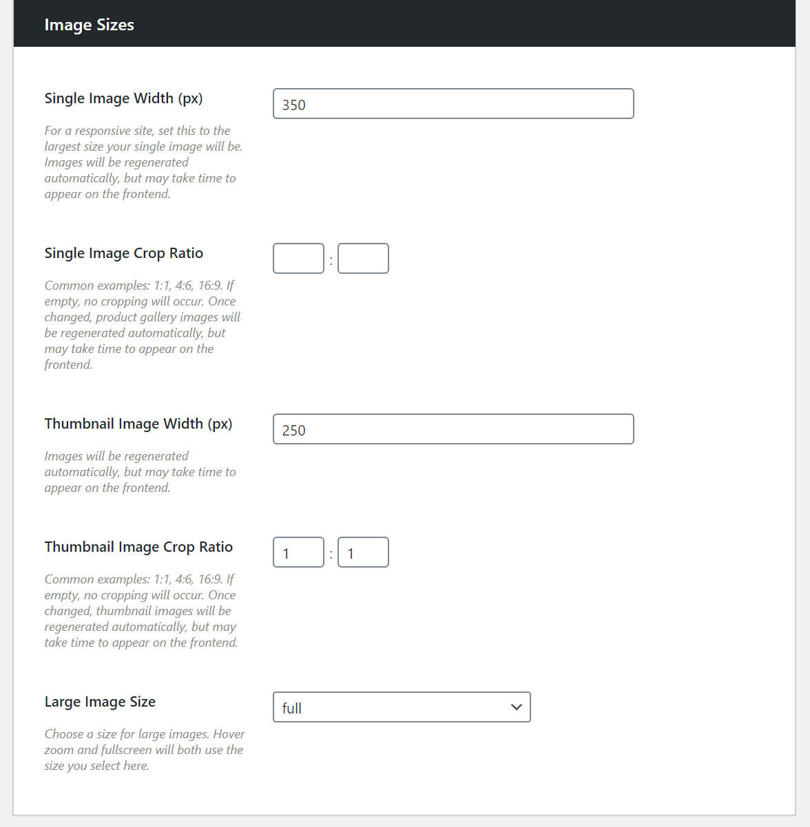 Image sizes