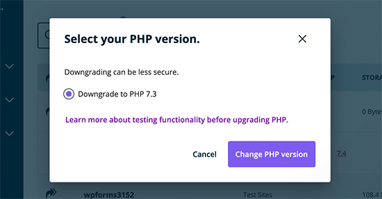 Update PHP version in your WP Engine