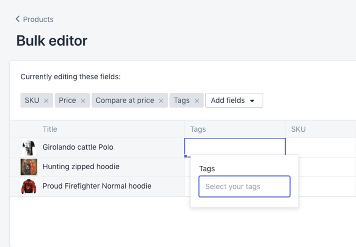 Edit tags in Shopify