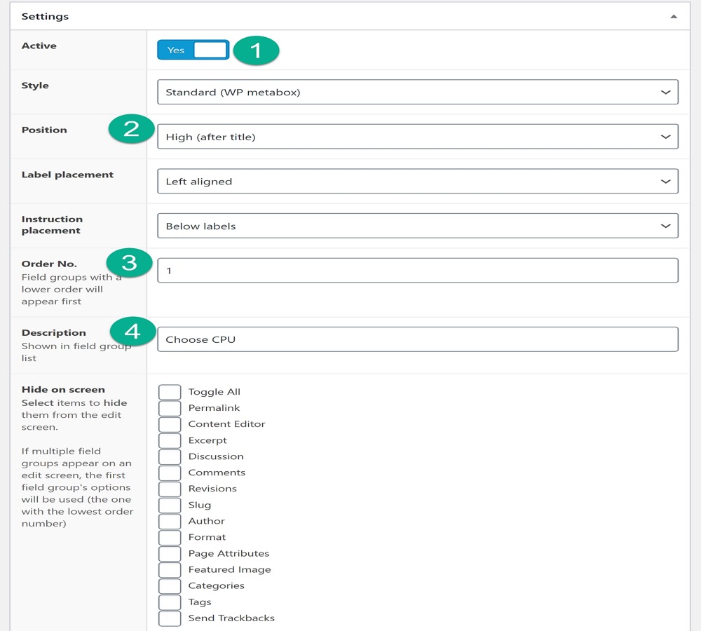 Configure additional field group settings