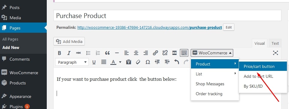 Product price and cart button
