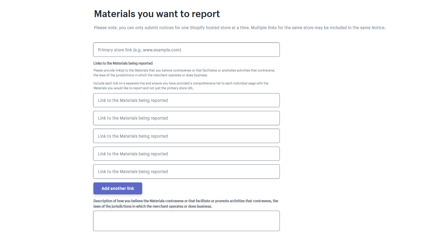 how to report a shopify store
