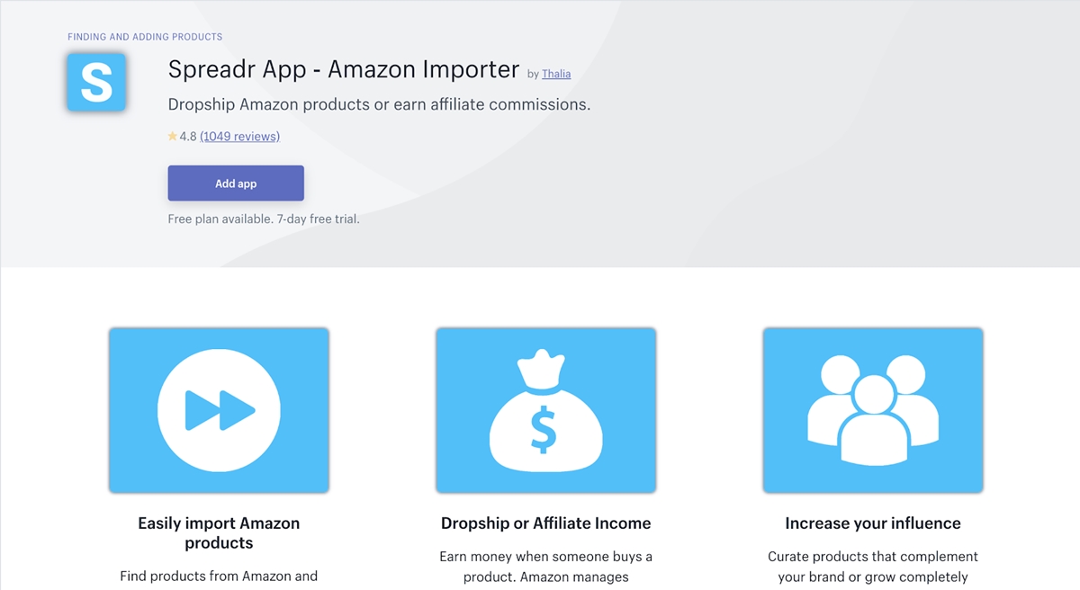 Best Oberlo alternatives for Shopify: Spreadr App - Amazon Importer