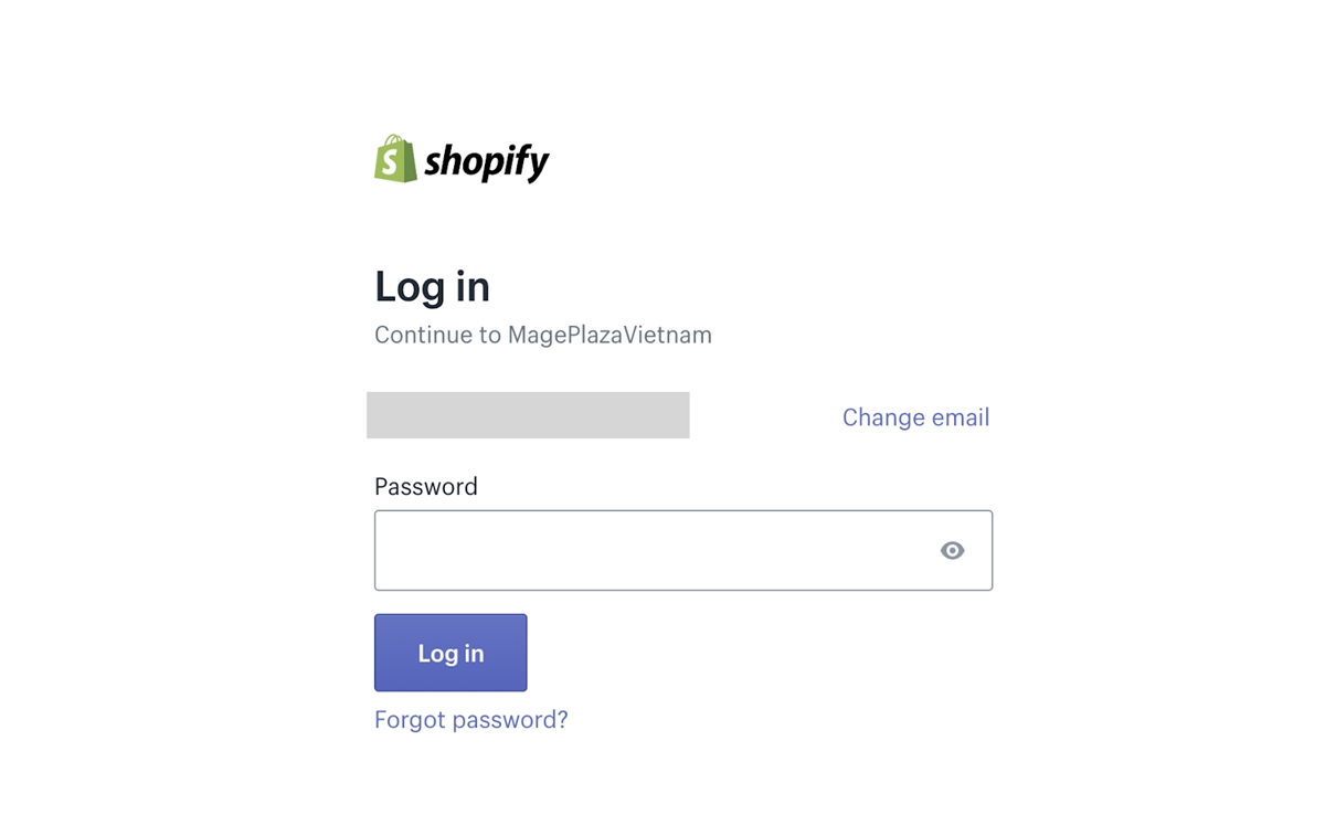 password and click on `Log in Shopify