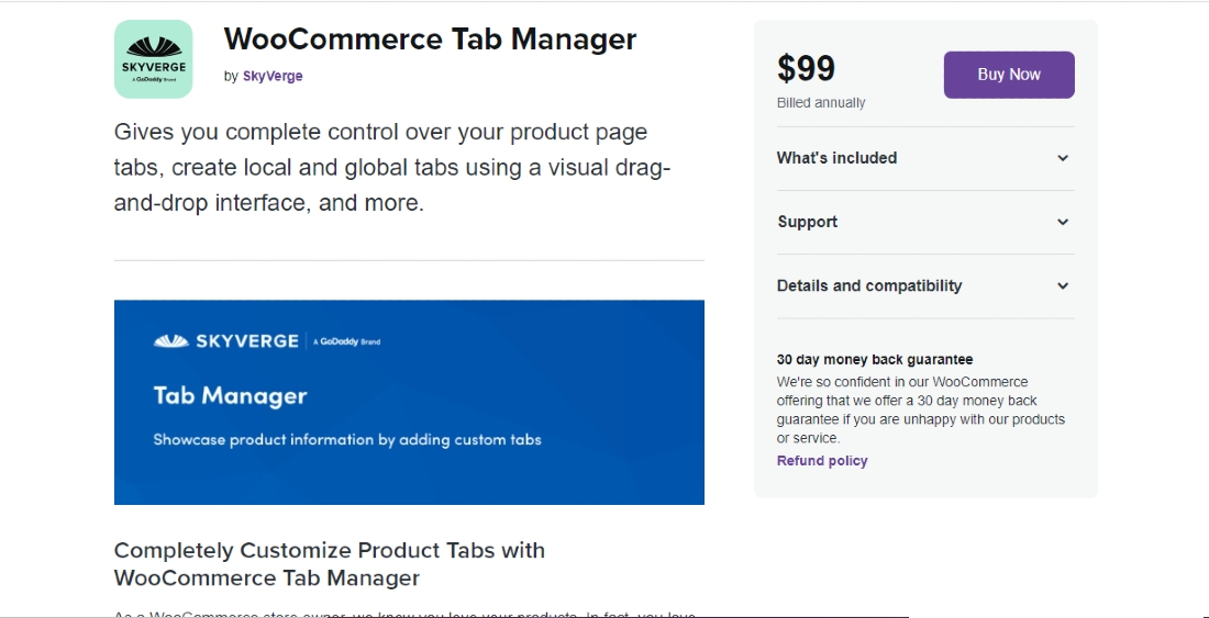 WooCommerce Tab Manager screenshot