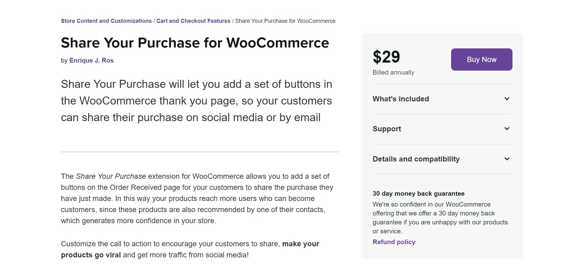 Share Your Purchase for WooCommerce