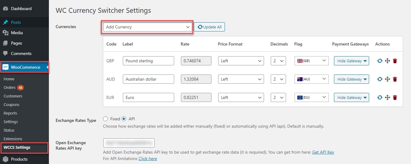 Adding wanted currency