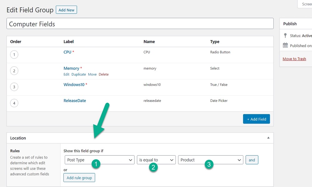 Configure additional field group settings