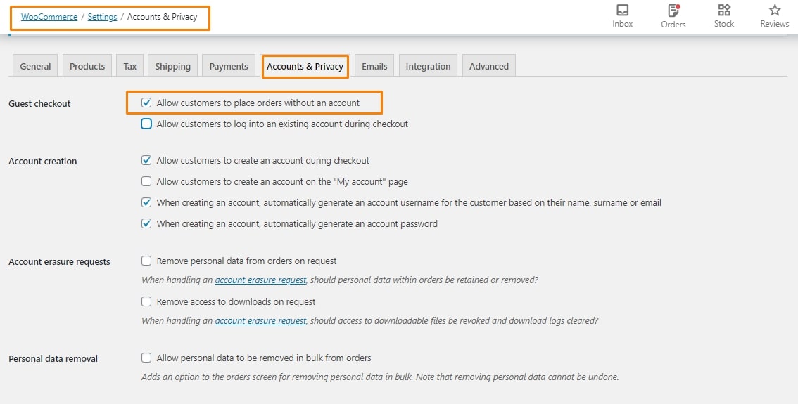 Enabling WooCommerce guest checkout