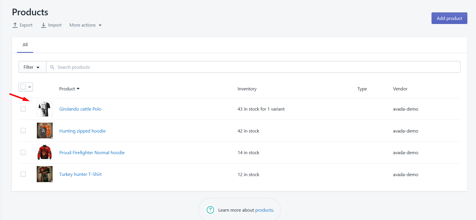 how to add sizes of products