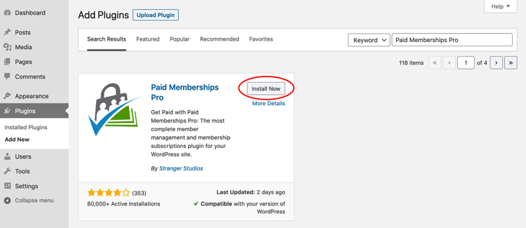 Step 1: Install Paid Memberships Pro