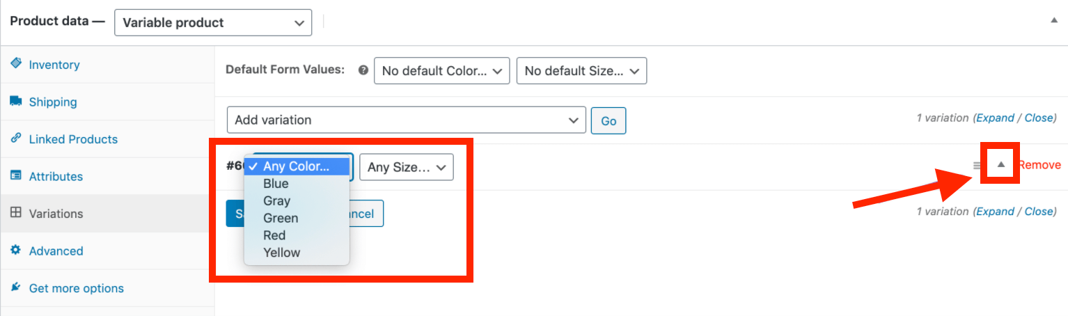 Choose your variation's attributes