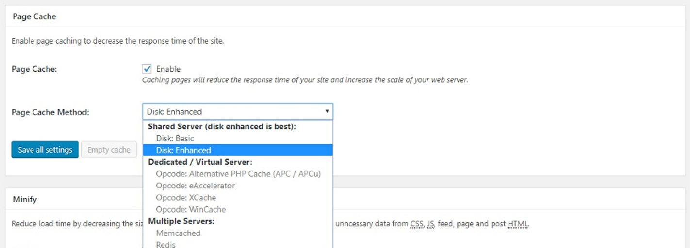 Page cache setting