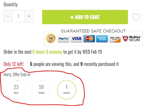 Based on a scarcity tactic, the fake quantity countdown timer is used to motivate consumer’s buying decisions