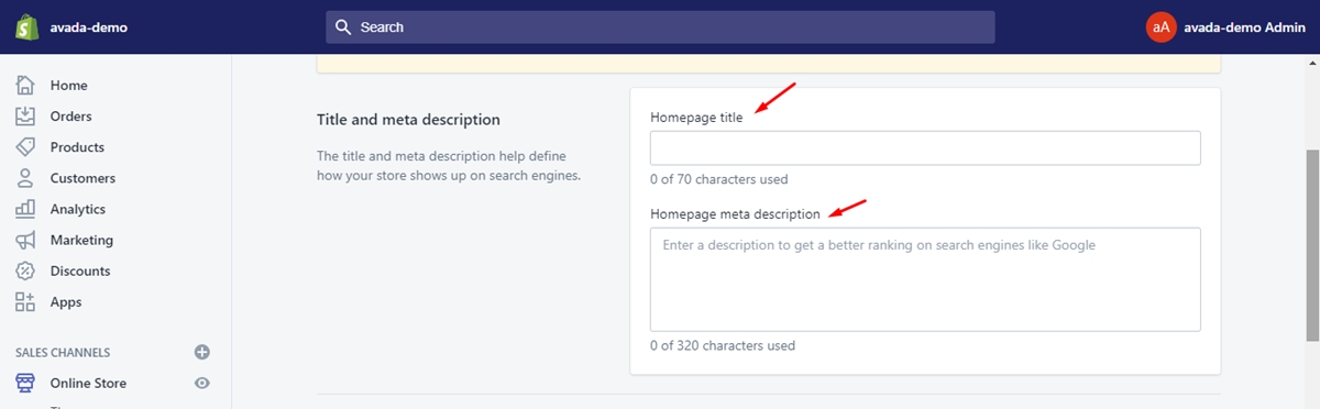 add meta info for seo in shopify