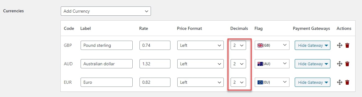 Price decimals