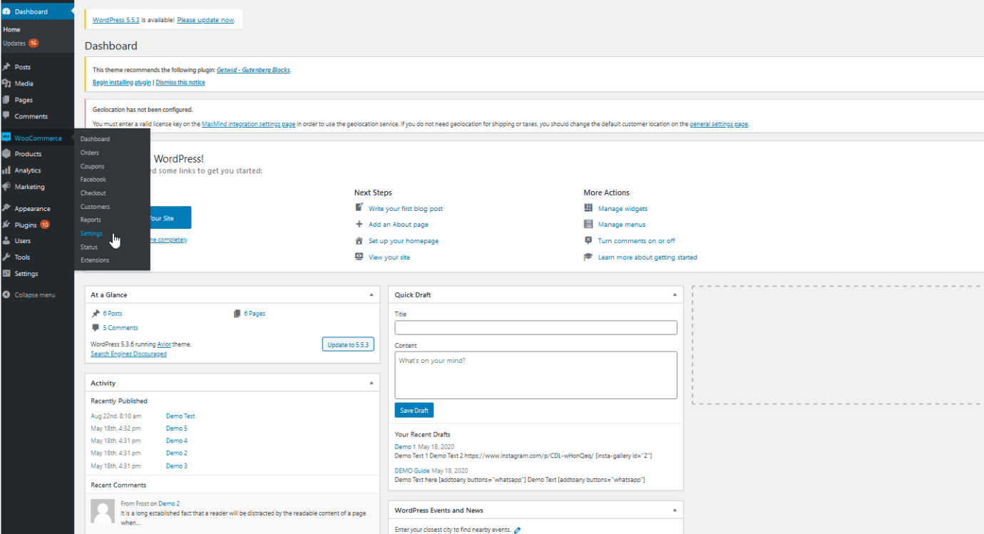 Open WooCommerce Settings