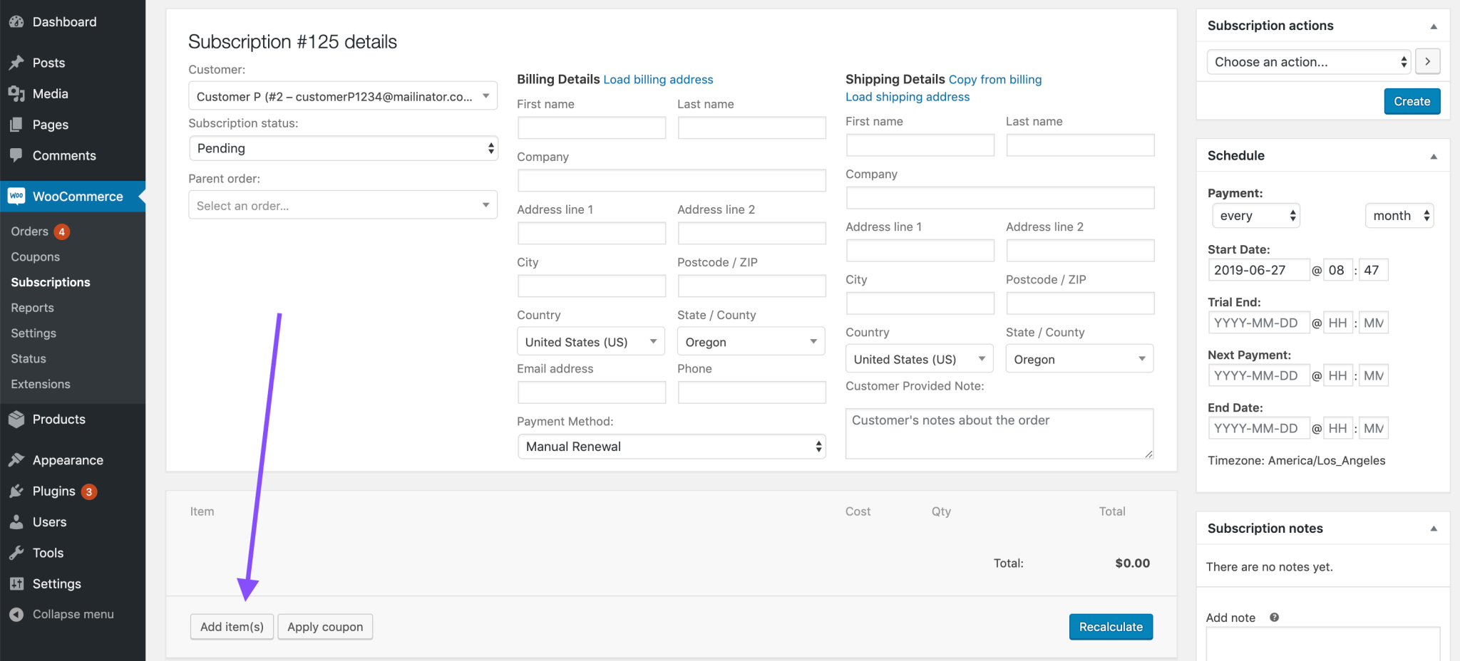 Create a product line item