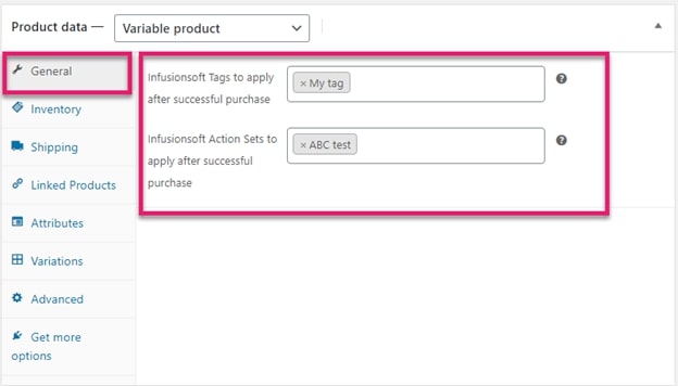 Variable product settings