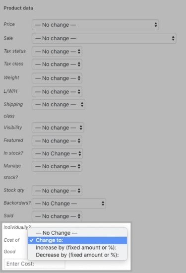 Cost bulk adding