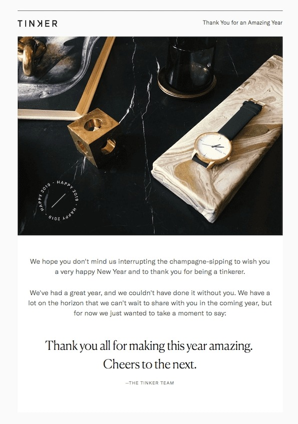 Tinker's thank you email template