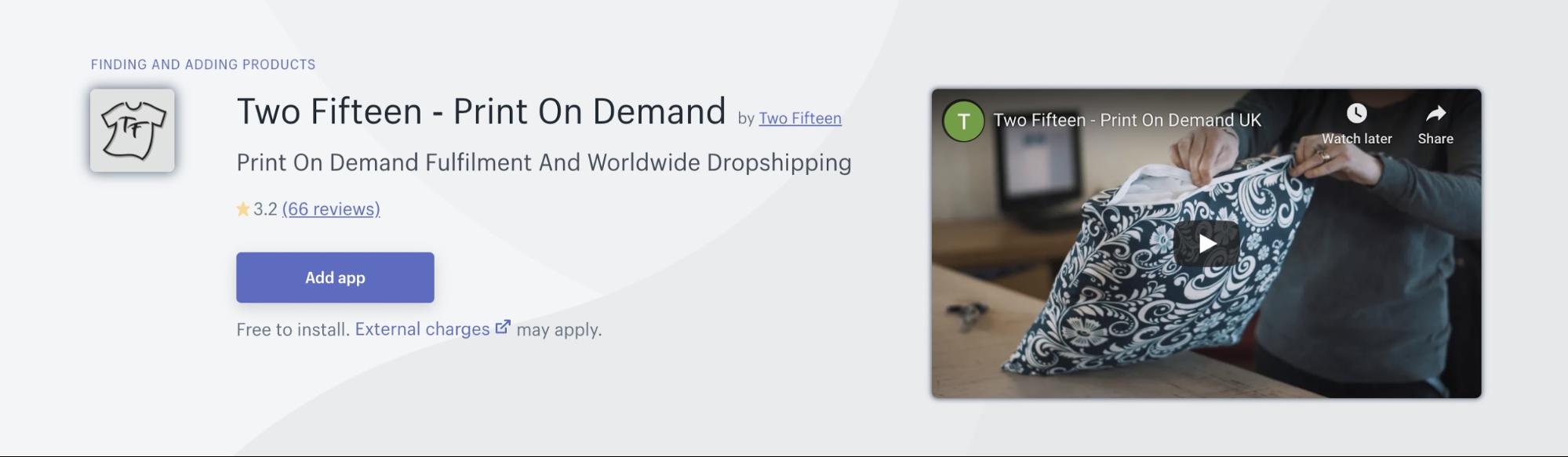 display Two fifteen of shopify t-shirt fulfillment apps paid