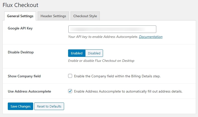 General settings