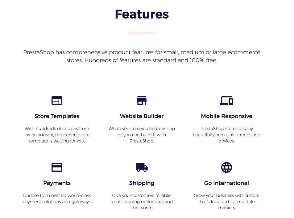 Main features of PrestaShop