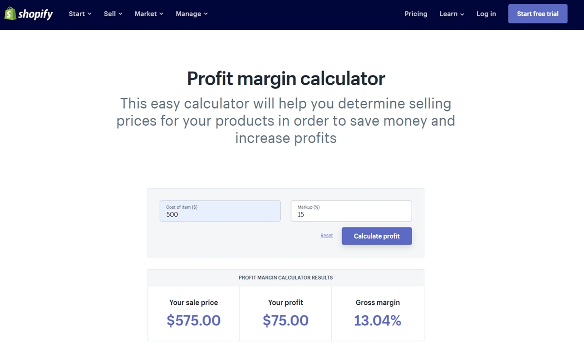 what to sell online: profit calculator