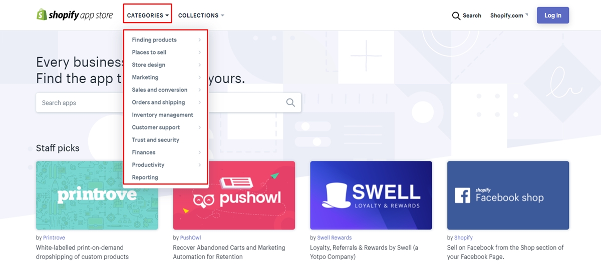 how find apps app store shopify