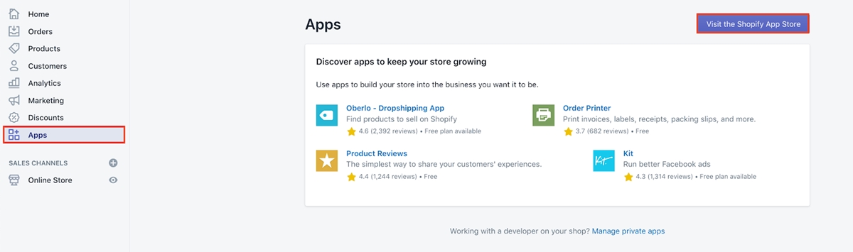 start Shopify dropshipping with AliExpress: install Oberlo